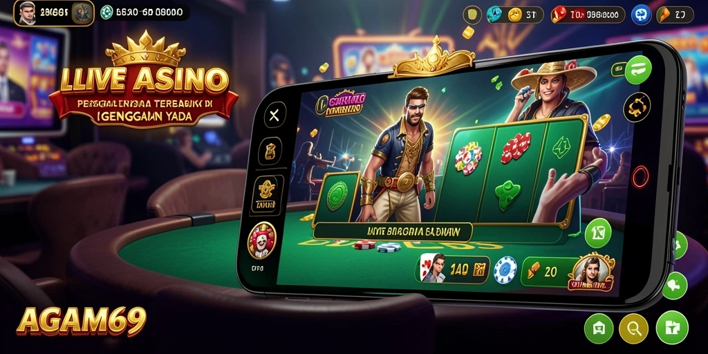 Screenshot gameplay AGAM69 menampilkan dealer profesional dan suasana Live Casino yang menegangkan.