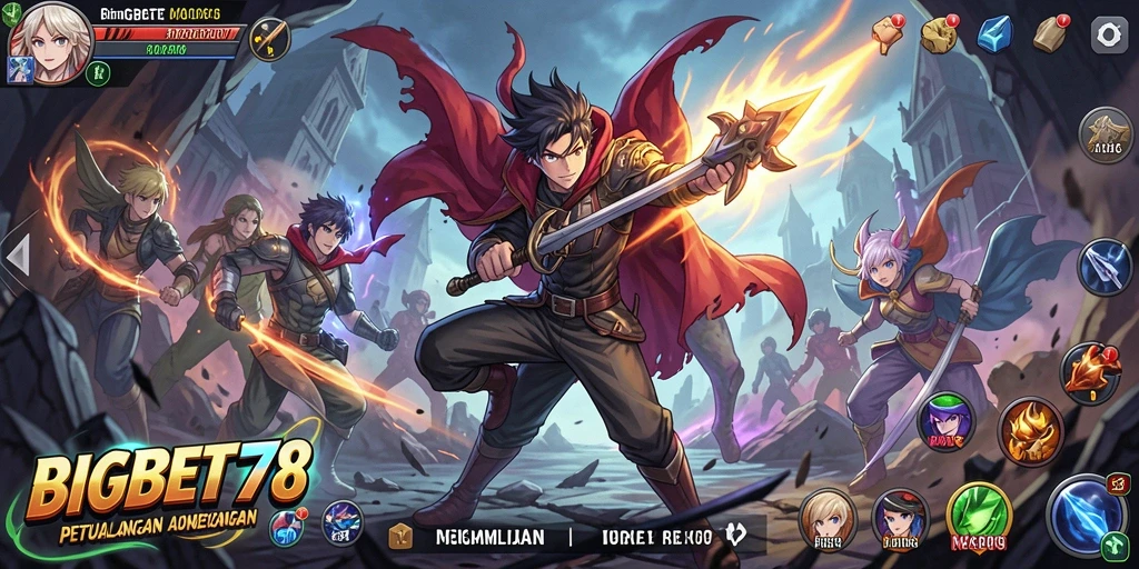 Screenshot utama BIGBET78 menampilkan aksi pertarungan karakter Anime.