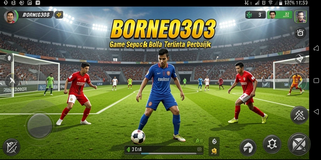 Screenshot gameplay <strong>BORNEO303</strong> dengan aksi seru dalam pertandingan sepak bola.