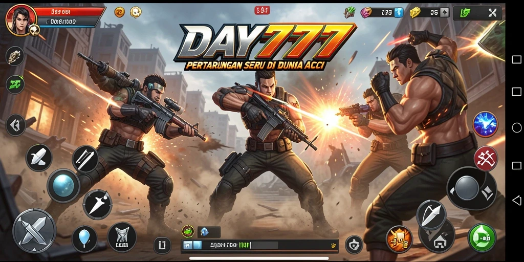 Tampilan gameplay Action yang mendebarkan di DAY777.