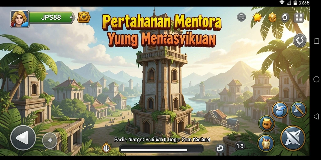 Screenshot utama gameplay Tower Defense JPS88 menampilkan aksi seru dalam bertahan dari serangan musuh.