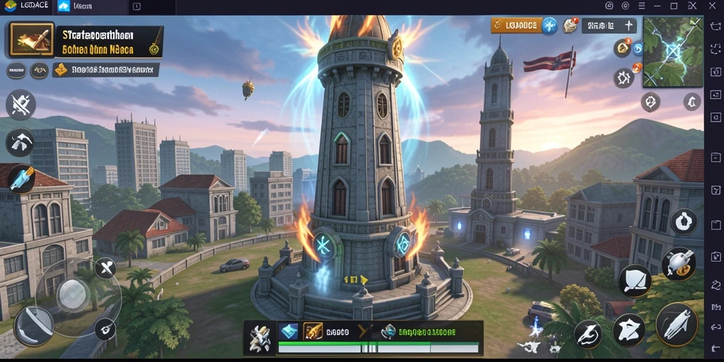 Gameplay seru dalam LGOACE saat mempertahankan menara dari gelombang musuh.