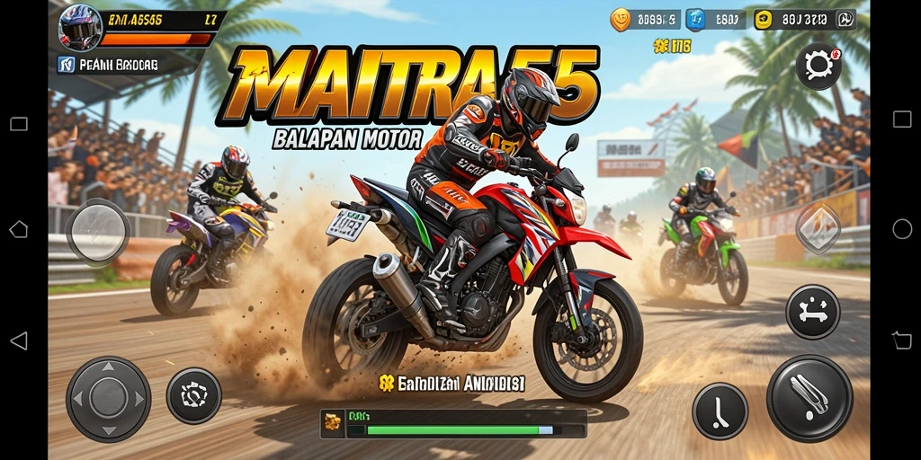 Tampilan gameplay seru dari MANTRA55 di trek balapan yang menantang.