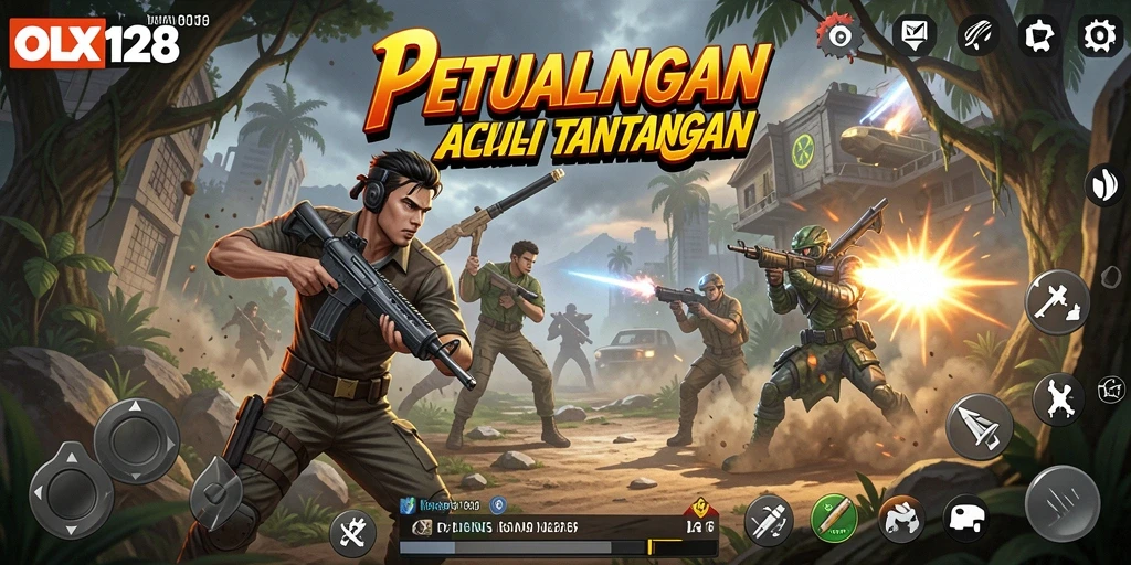 Screenshot gameplay OLX128 menampilkan pertempuran aksi yang mendebarkan.
