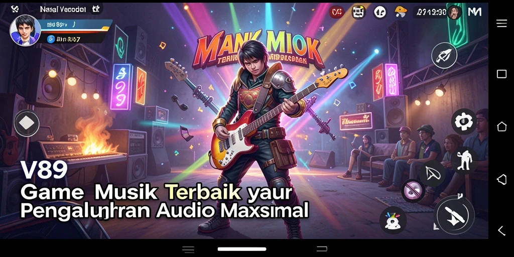 Screenshot V89 menampilkan antarmuka gameplay musik yang dinamis dan menarik.